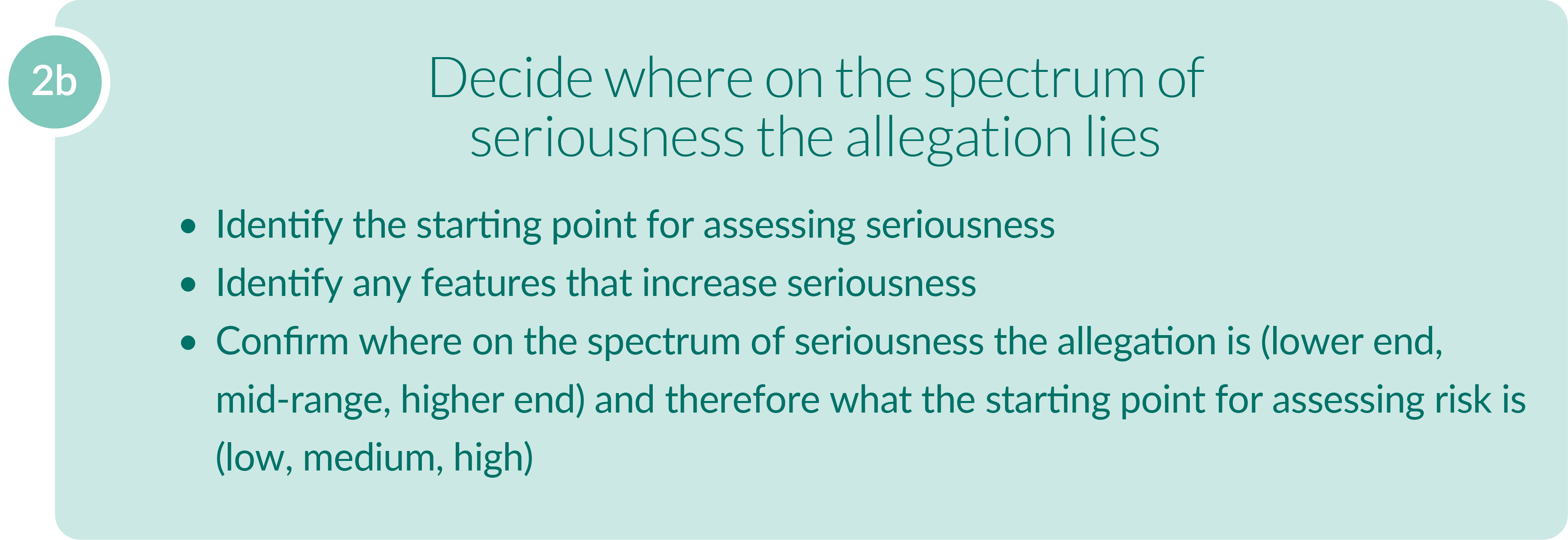 full text alternative for this image can be found using link 'Text alternative: step 2b: decide where on the spectrum of seriousness the allegation lies'