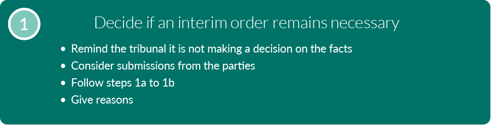 A text alternative is available for this image, follow the link "Text alternative: step 1: decide if an interim order remains necessary"